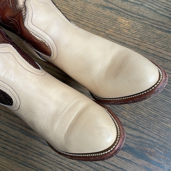 FRYE Metallic Gold Stitched Knee High Western Festival Cowboy Boots - Picture 13 of 15